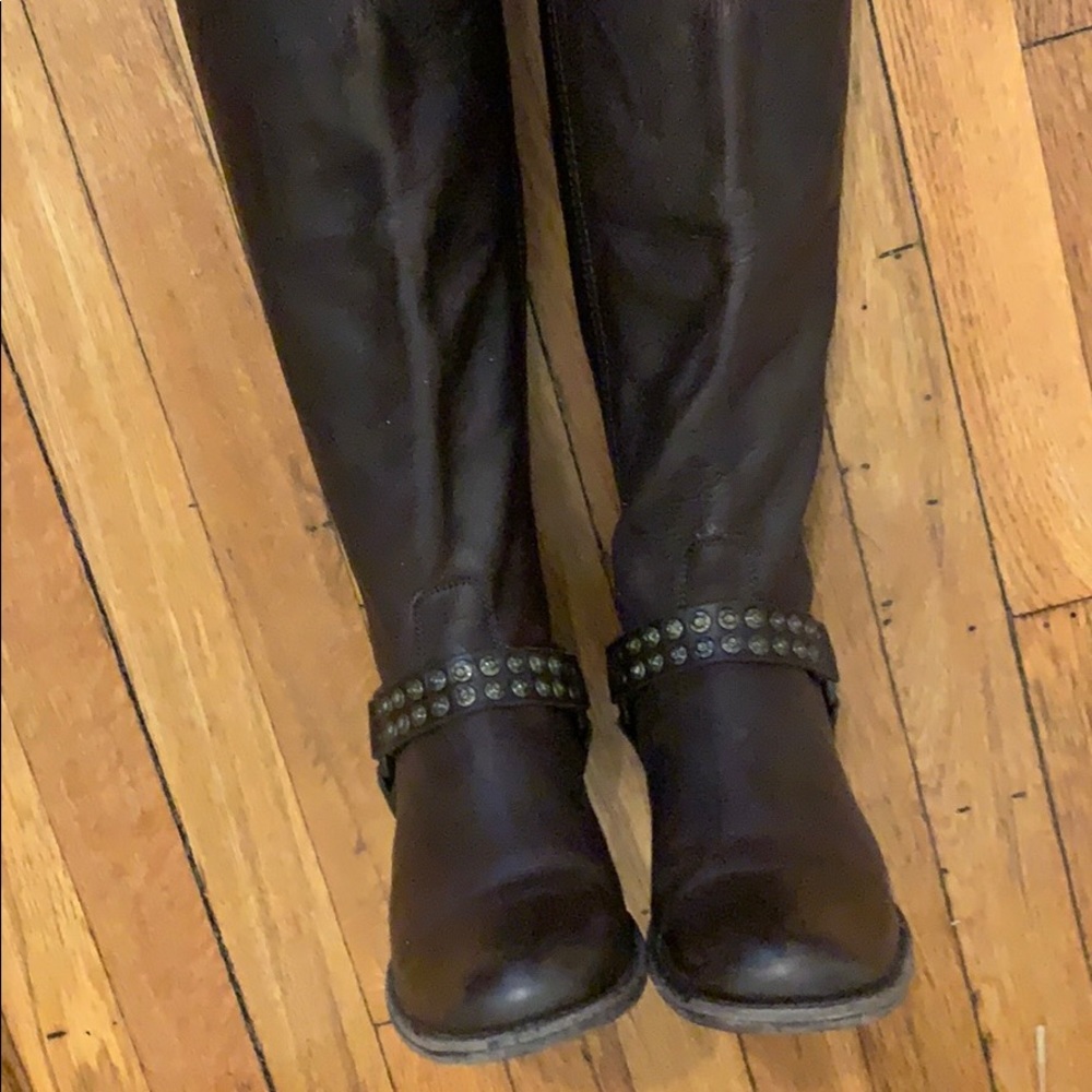 Dark Brown Frye Phillip Harness Stud Tall boots